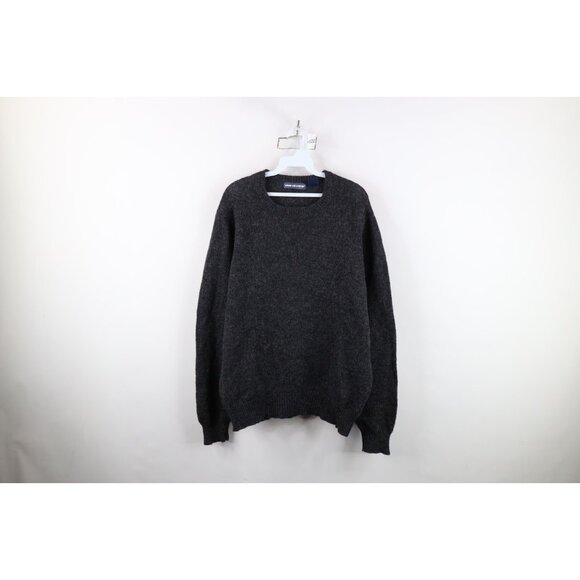 Vintage 90s Streetwear Mens Large Blank Wool Knit Crewneck Sweater Dark Gray - Picture 1 of 10
